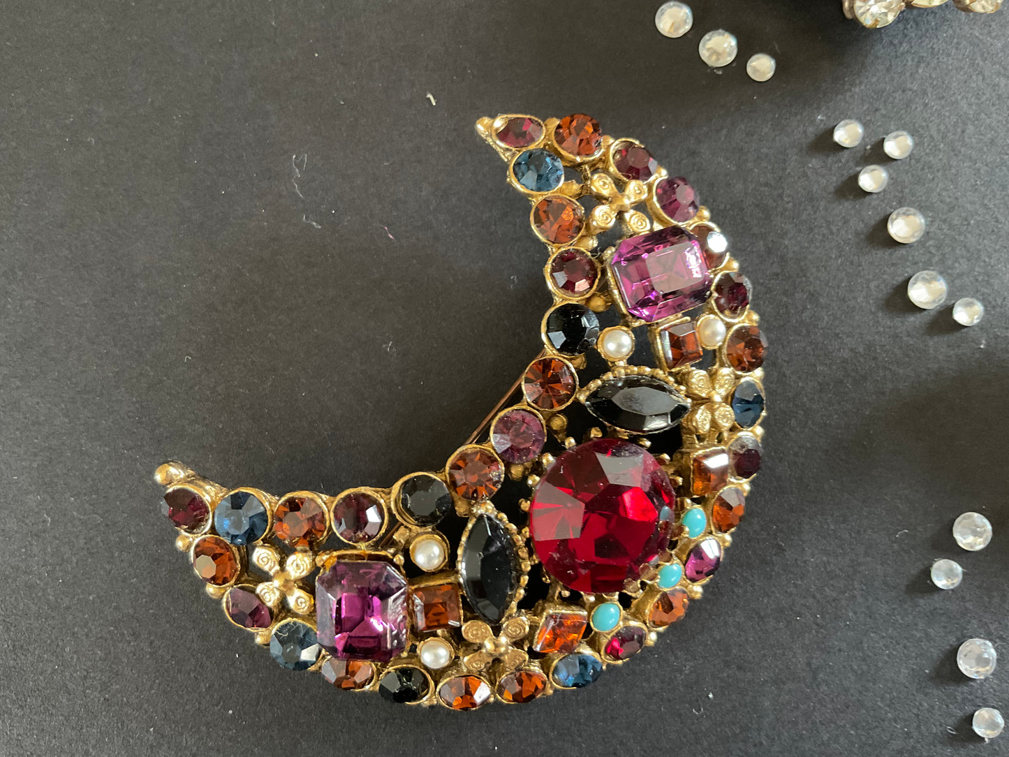 Crescent moon diamanté brooch