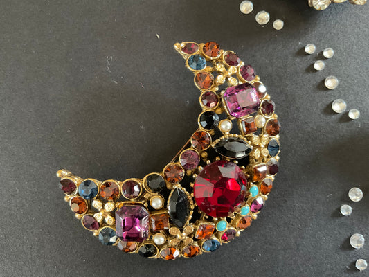 Crescent moon diamanté brooch