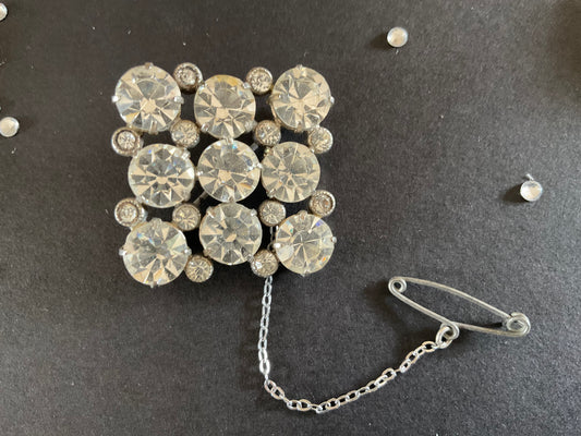 Square diamanté brooch